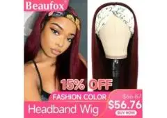 Beaufox Straight Headband Wig Red Headband Wig Human Hair 99j Red Color Straight Hair Hairstyles