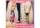 Beaufox Human Hair 150% Density 613 Blonde Water Wave 13X4 Transparent Lace Wig